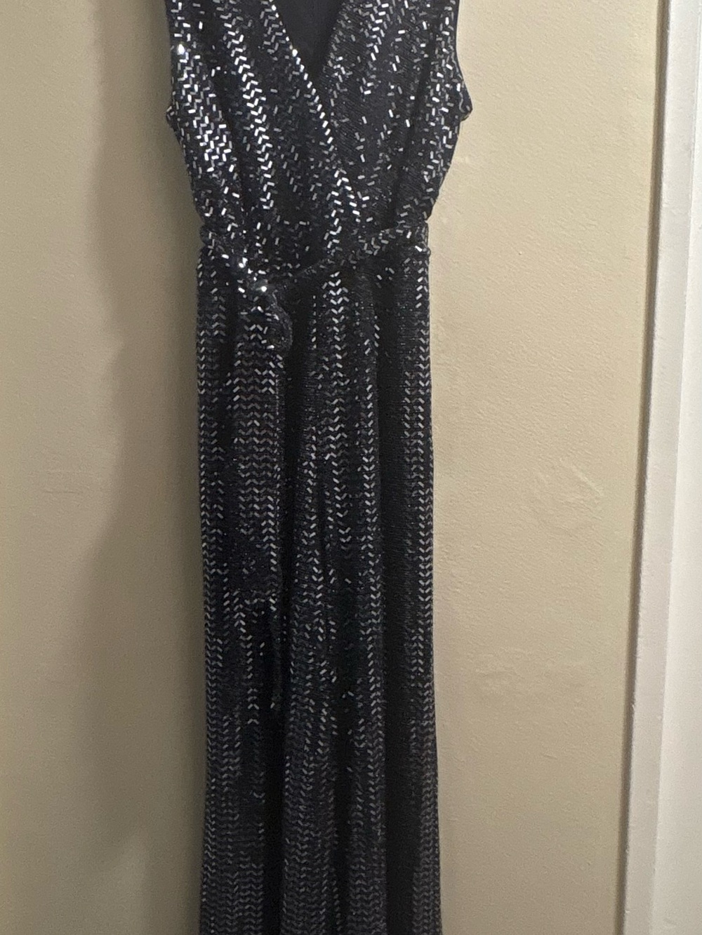 Donna Ricco Navy Sequin Wrap Jumpsuit - Picture 2 of 4